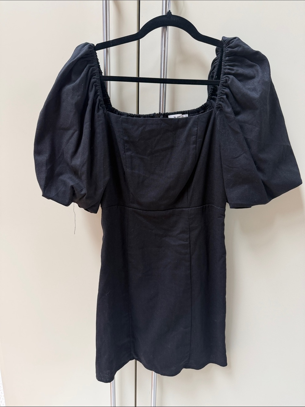 Francesca’s Black Puff Sleeve Square Neck Mini Dress